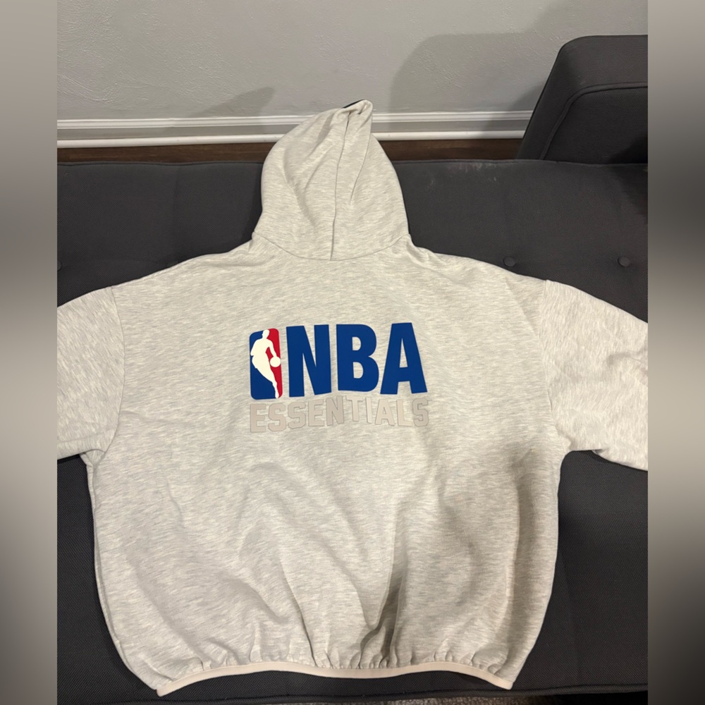 Essentials NBA Light Heather Gray Hoodie with Blue & Red Logo